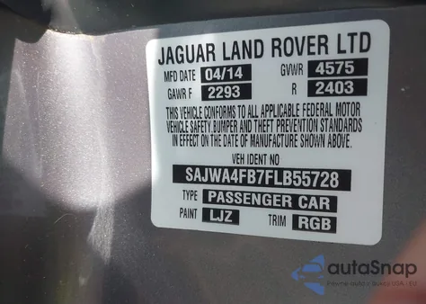 2015 Jaguar Xk from USA, damaged, VIN SAJWA4FB7FLB55728